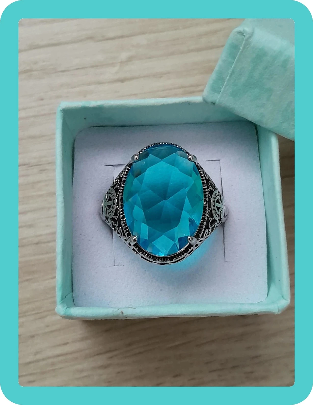 Magnifique ring, vintage stijl, blauwe steen, maat 60 – photo 2